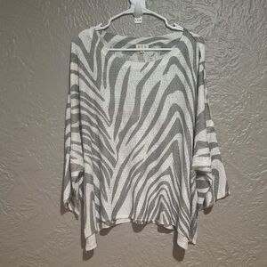 POL Women's Zebra Pattern Sweater - Gray and White Size S